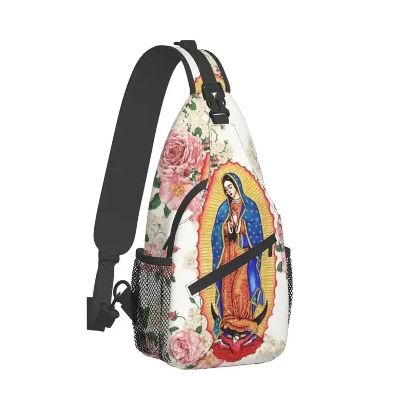 Custom Virgin Of Guadalupe Sling Crossbody Chest Bag Men Casual Mexico Catholic  Mary Shoulder Backpack for Traveling