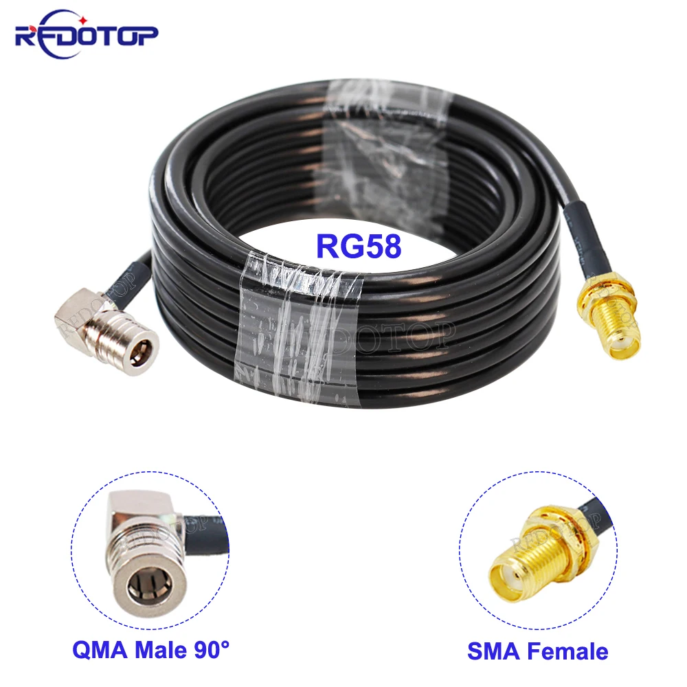 1Pcs RG-58 SMA Male/Female to QMA Male 90 Degree Connector 50 Ohm Low Loss 50-3 RG58 RF Coaxial Pigtail QMA to SMA Adapter