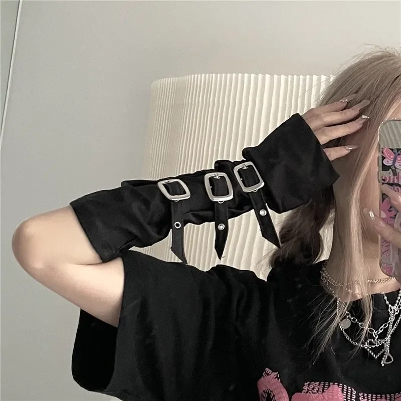 Frauen Punk Handschuhe schwarz Gothic finger lose Handschuhe schwarz verstellbarer Riemen Harajuku Streetwear Mode Persönlichkeit y2k Accessoires