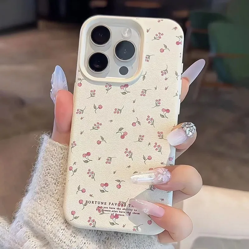 Cherry Phone Case For iPhone 11 Case For iPhone 15 13 12 16 14 Pro Max 14 15 16 Plus Shockproof Soft Leather Cute Heart Bow Cove