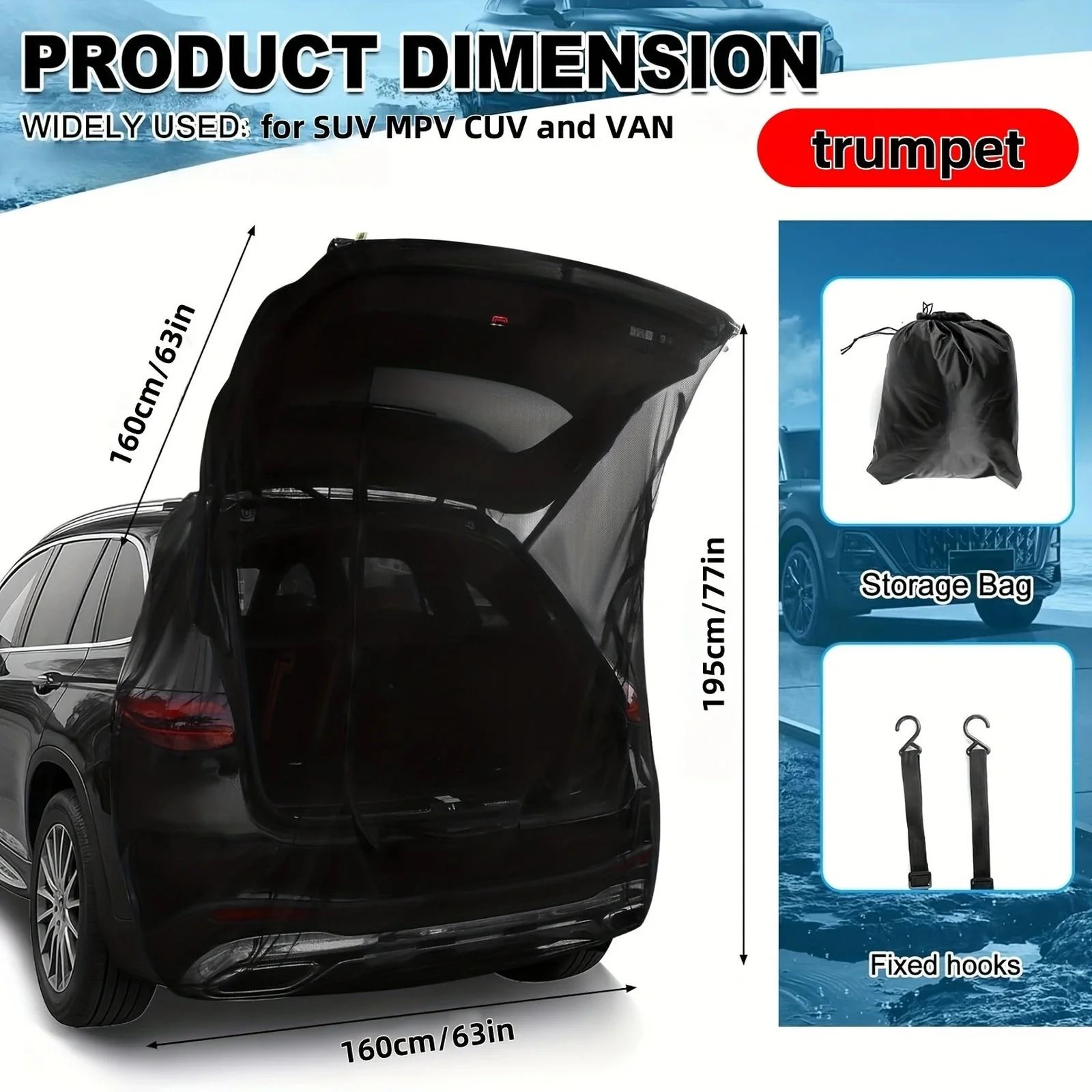 في الهواء الطلق التخييم نافذة السيارة الستار السيارات ظلة الستار تنفس البعوض واقية صافي حقيبة الشمس حماية نافذة غطاء شبكي #3