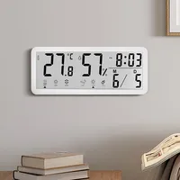 Digital Wall Clock Electronic Wall Mounted LCD Disply Clocks Multifunctional Temperature Humidity Alarm Clock White Home Decor