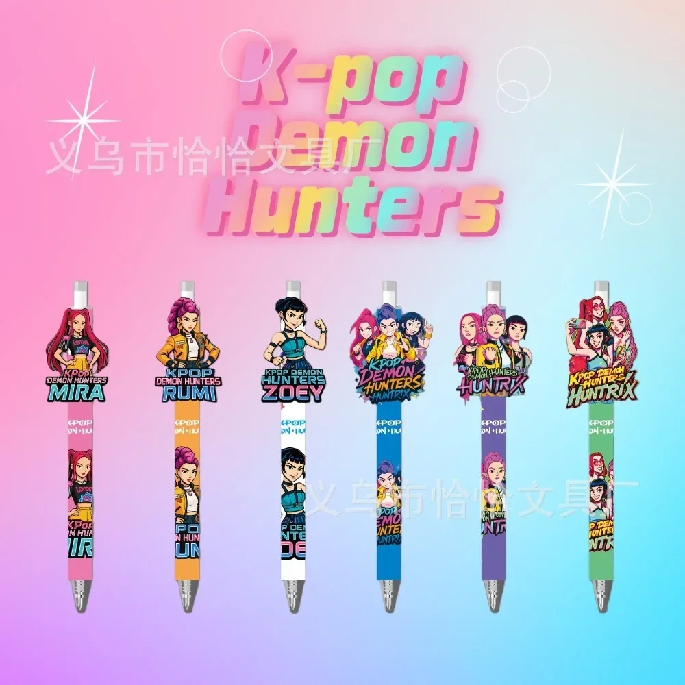 

6/12Pcs KPop Demon Hunters Huntrix Black Ink Pen Student Writinng Draw Gel Pen Anime Figure Stationery Chiristmas Gifts 0.5mm