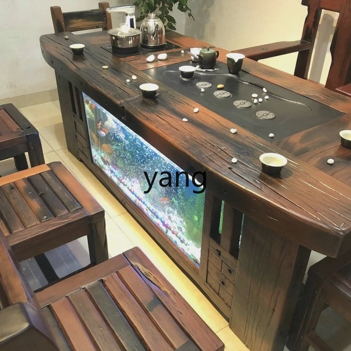 CX tea table and chair combination multi-functional fish tank solid all-wood small coffee table simple living room integration