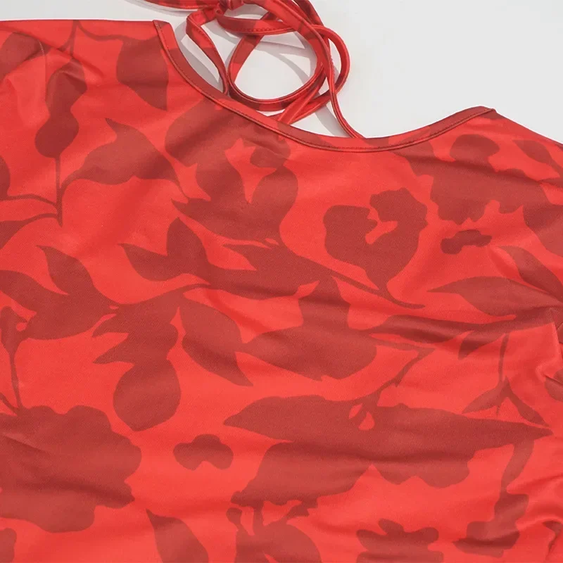 فستان Bangniweigou بدون ظهر مطبوع عليه زهور وردية صغيرة للنساء بأكمام كاملة يناسب الجميع رداء أحمر صغير أنيق