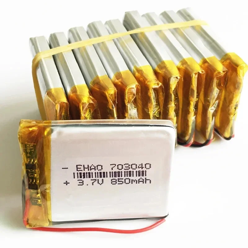 

10 PCS 3.7V 850mAh Lipo Lithium Polymer Rechargeable Battery 703040 For Camera DVD E-book Bluetooth Headset Recorder GPS Watch