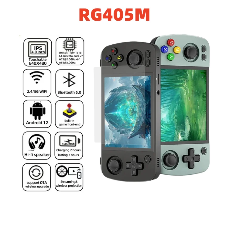 RG405M Metal Handheld Game Console Android 12 System Unisoc Tiger T618 4 Inch IPS Screen Game Player Support OTA Update