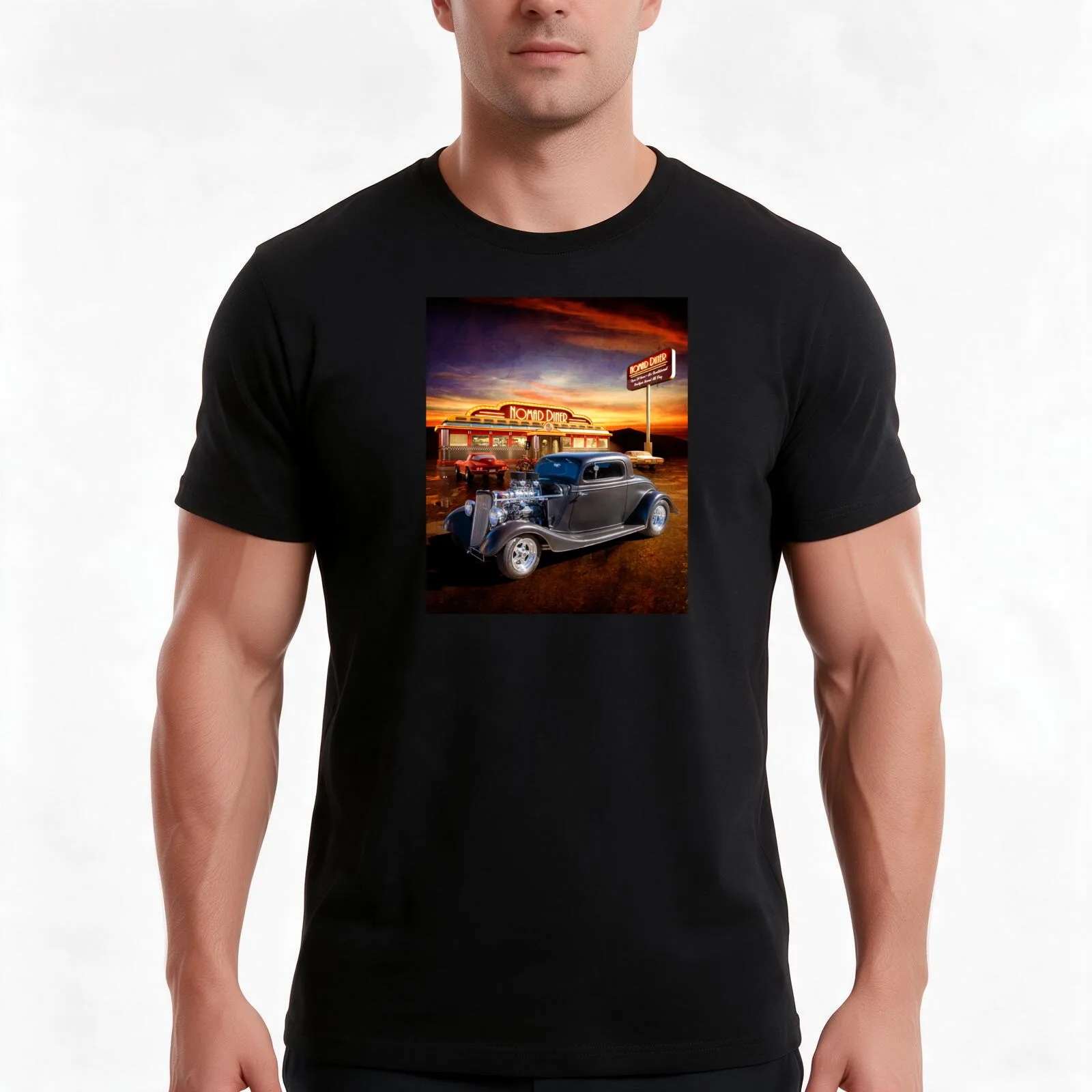 34 and the Diner T-Shirt Summer Casual Cotton Tee Oversized Streetwear Tops Vintage Graphic Print Loose Fit Short Sleeve