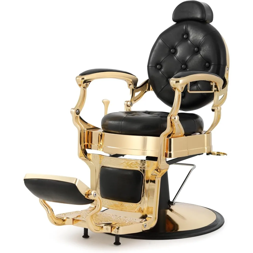 

Retro Barber Chair Heavy Duty Vintage Salon Hydraulic Recline Beauty Spa Styling Equipment Rounded Cushioning & Puckered Button