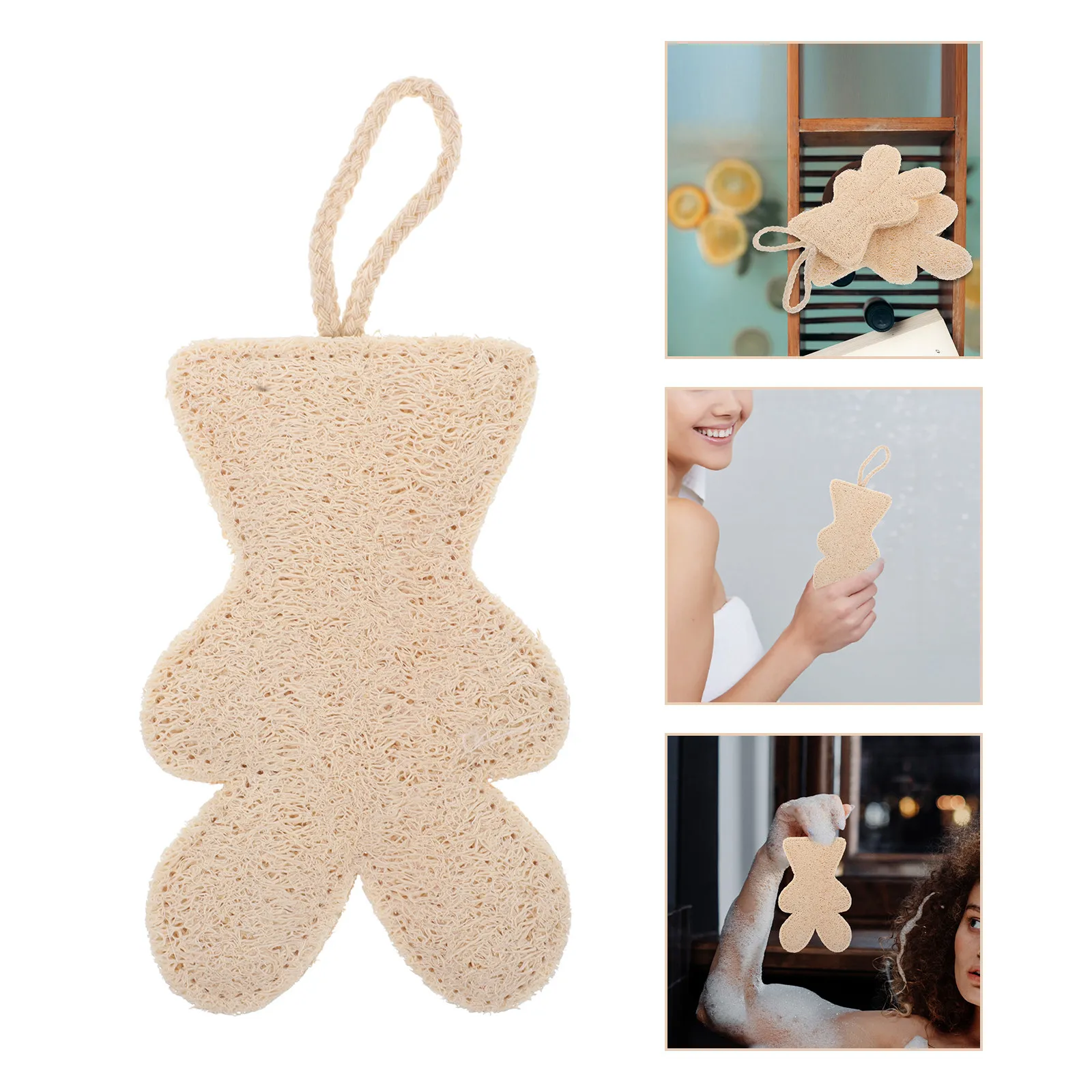 2Pcs Bear Shape Natural Loofah Sponge Exfoliating Bath Brush Soft Body Scrubber Deep Clean Shower Supplies Enhance Foam Massage