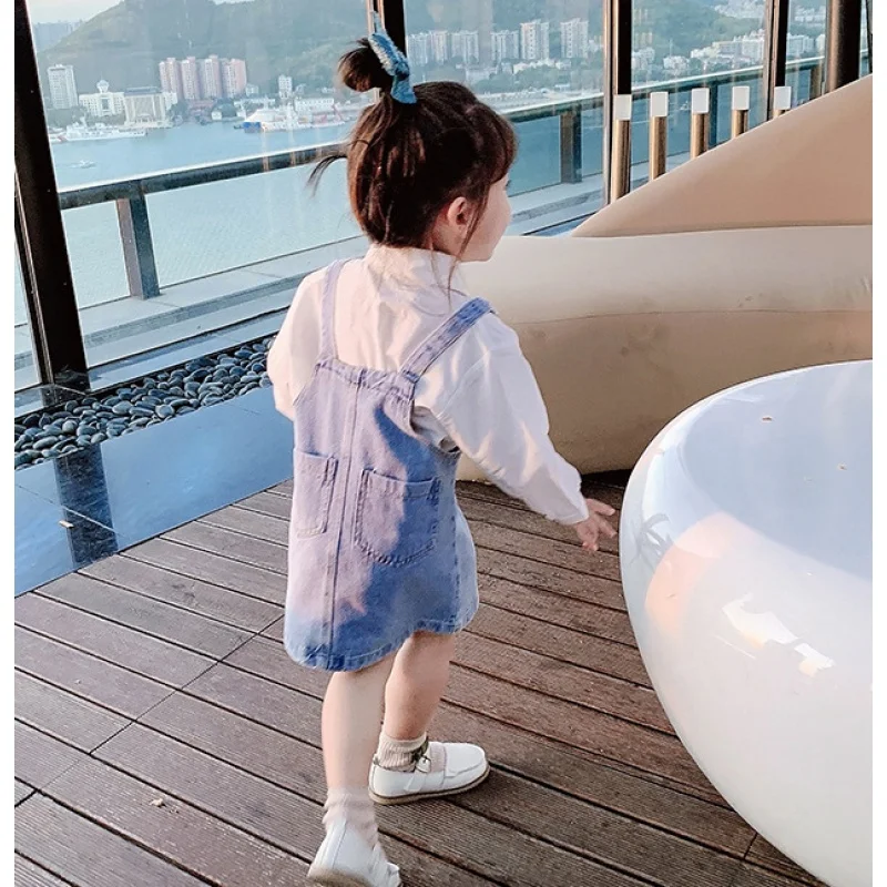 Children's Denim Suspender Skirt Children's Cute Dress Children Shirt3-8One-Piece Delivery for Children's Clothing