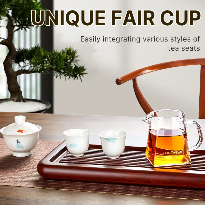 KAMJOVE Glass Tea Pot Fair Cup,Hand-Blown Glass Heat-Resisting Kung Fu Tea Cup Teaset Gongdao Teacup Fair Mug with handle