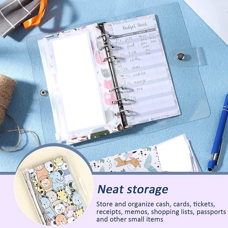 Budget Binder Envelope System Expense Budget Sheets,A6 PVC Bags,Storage Bags,Alphabet Stickers