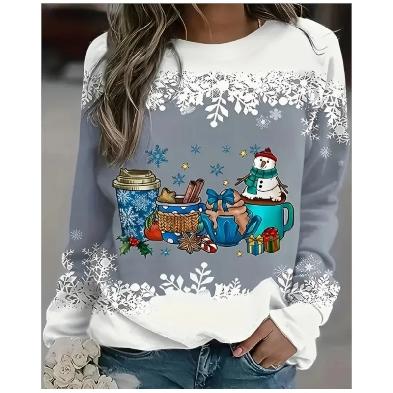 Nieuwe Dames Kerstboom Bedrukte Hoodie Met Lange Mouwen En Ronde Hals Pullover, Casual En Elegante Stijl Hoodie Voor Dames