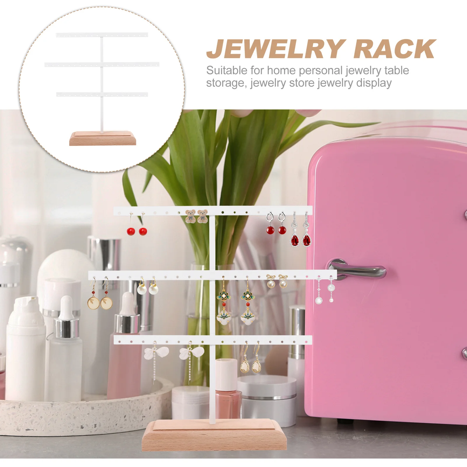 

1Pcs Earring Hanging Rack Fashionable Jewelry Storage Holder Durable Removable Wooden Base Jewelry Display Stand for Store and