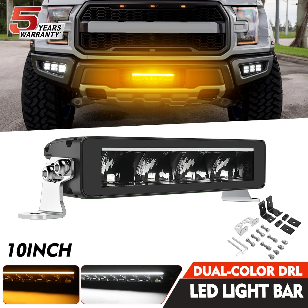 

New Arrival 10inch LED Light Bar Spot Flood Driving Beam 6500K White DRL 3500K Amber Position Light for Car Offroad Truck SUV