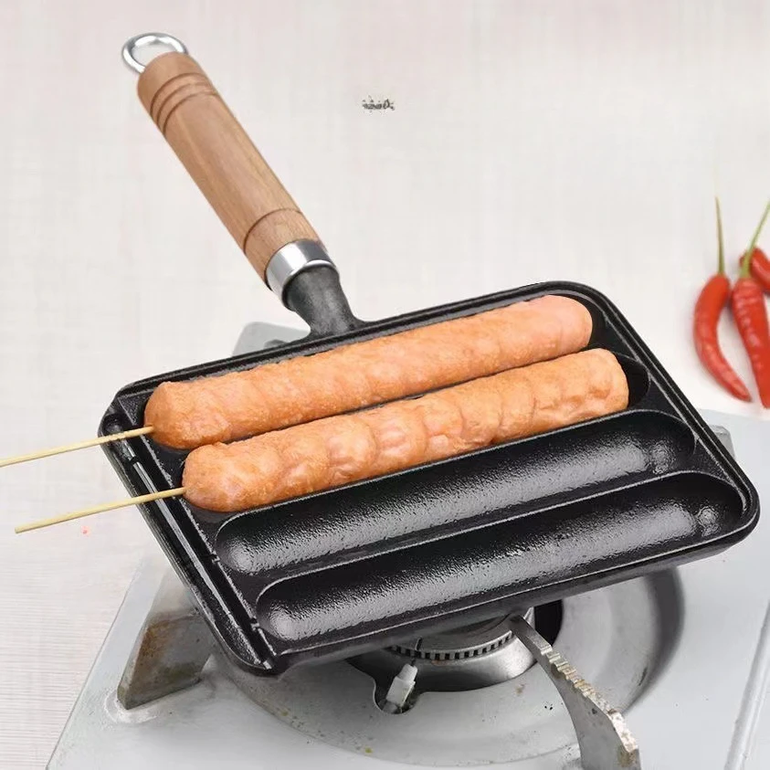 Cast Iron Sausage Pan Pre-Seasoned Pot For Grilled Sausage Comfortable To Hold Sausage Cooking Tool For Induction Cooker