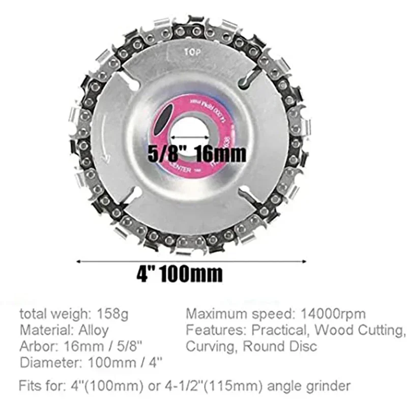 

Деревообрабатывающая цепная пила, угловой шлифовальный диск, 4 дюйма, 22 зубца, деревообрабатывающий инструмент с цепной шлифовальной машиной для угловых шлифовальных машин 100/115