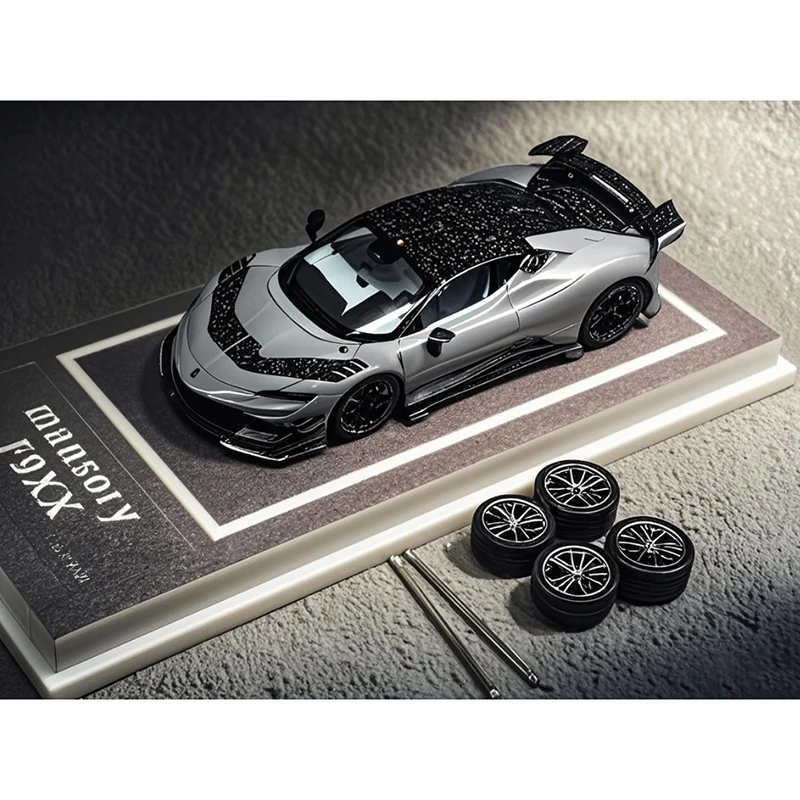 MJ 1:64 Scale Mansory F9XX Convertible Hardtop Supercar with Tyre Diecast Alloy Car Model Collection Souvenir Display Gift Toy