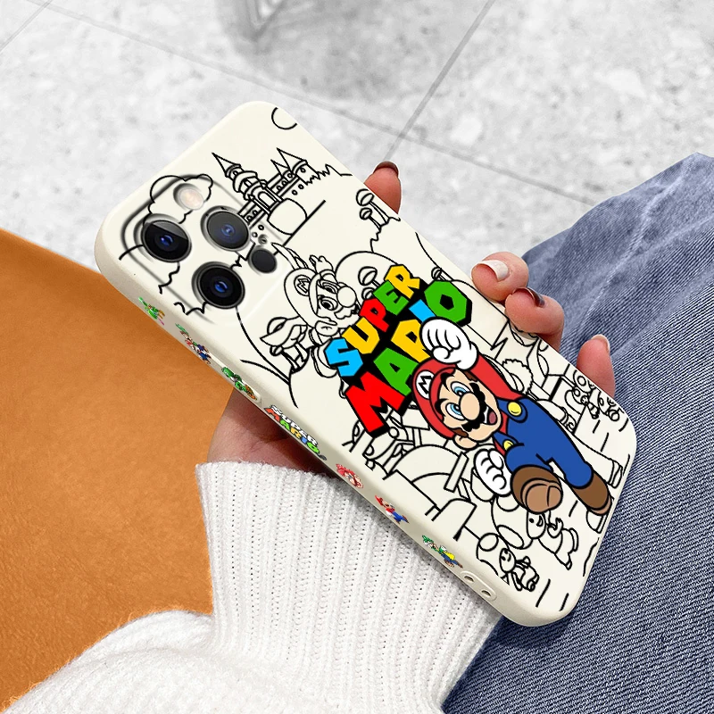 S-Supers M-Marios Cute Cartoon Liquid Left Rope For Apple iPhone 15 14 13 12 11 XS XR X 8 7 SE Pro Max Plus Mini TPU Phone Case