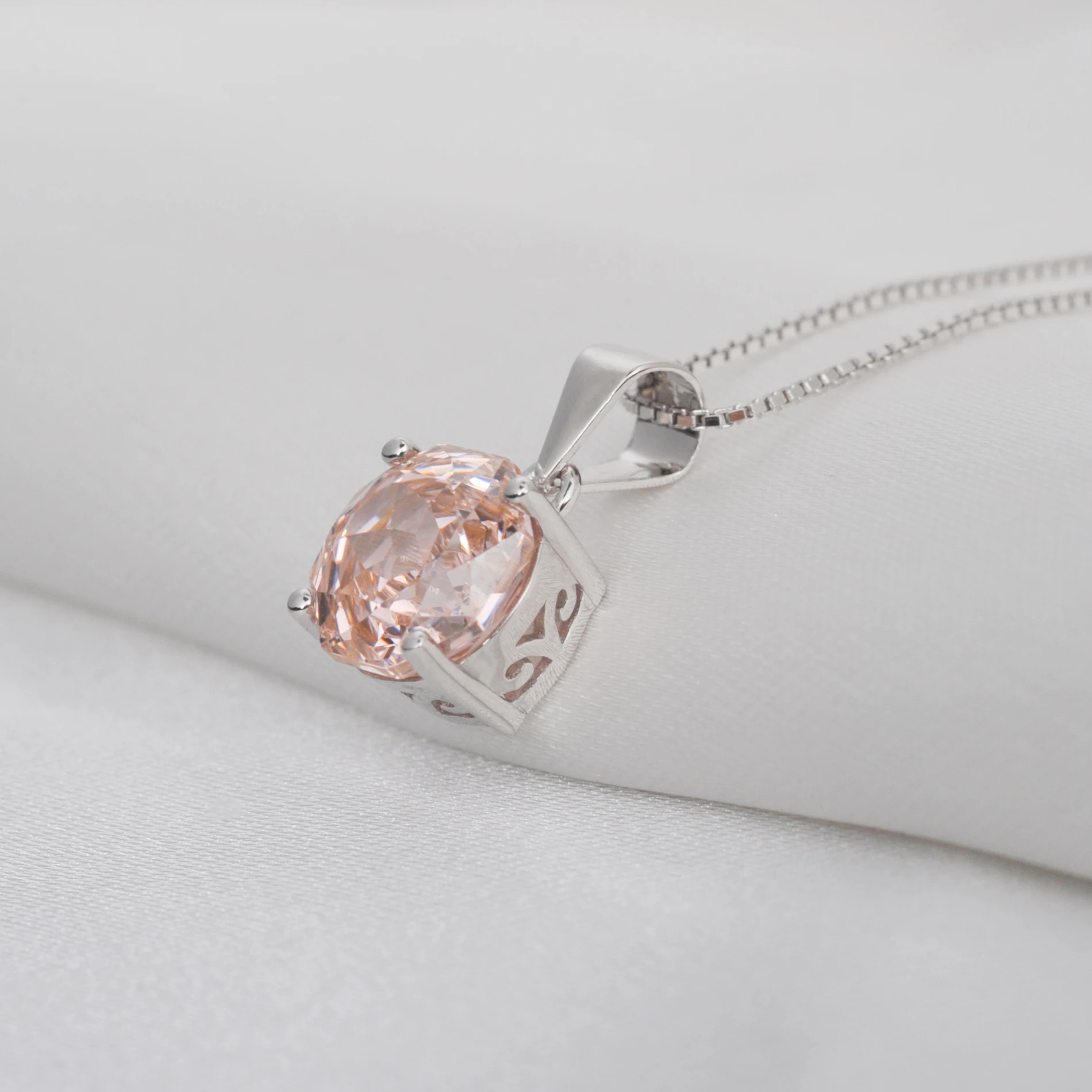 POTIY 2ct Morganit Rosa Kubisches Zirkonium CZ Achteckiger Rosenschliff Anhänger Ohne Kette 925 Sterling Silber Geschenk für Sie – Detail 14