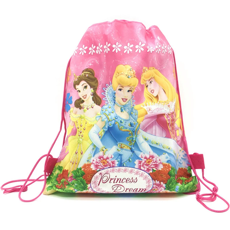 Disney Princess Drawstring Bag Pink Girls Cartoon School Bag Children Printing School Backpacks for Birthday Party Decorations