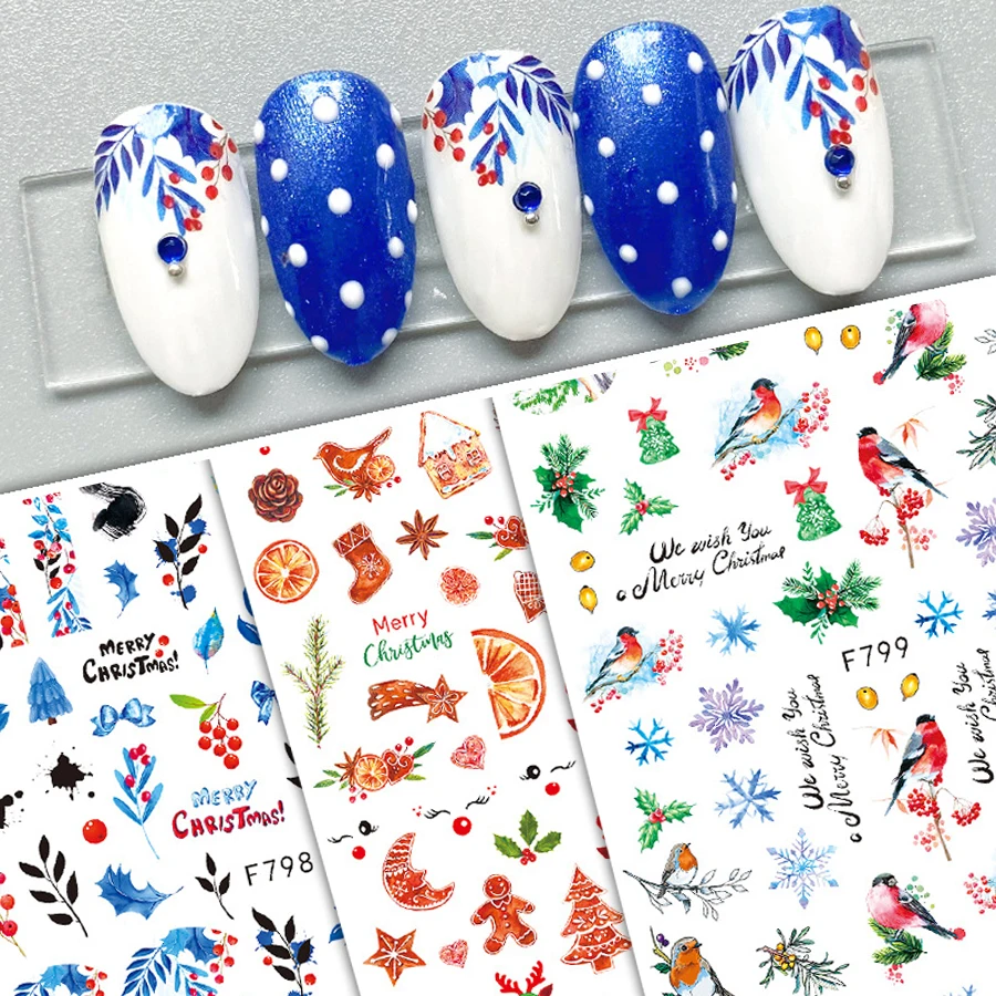 Winter Christmas Nail Stickers, Festive Snowflake and Holiday Designs Decals for Easy Nail Art