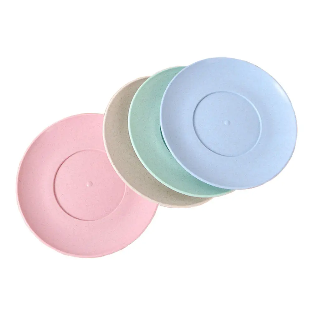 

4Pcs Wheat Straw Plates Lightweight Degradable Dinner Dishes Unbreakable Tableware Fruit Salad Plate Set Eco Friendly Microwave