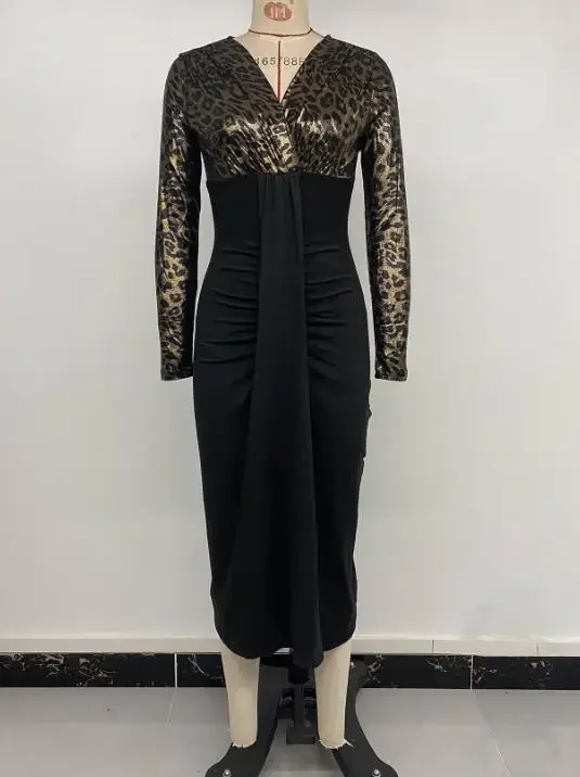 

Women's Dresses Temperament Commuting Autumn & Winter New Style Fashion High Waist Slim and Sexy Patchwork Slit Dress for Women