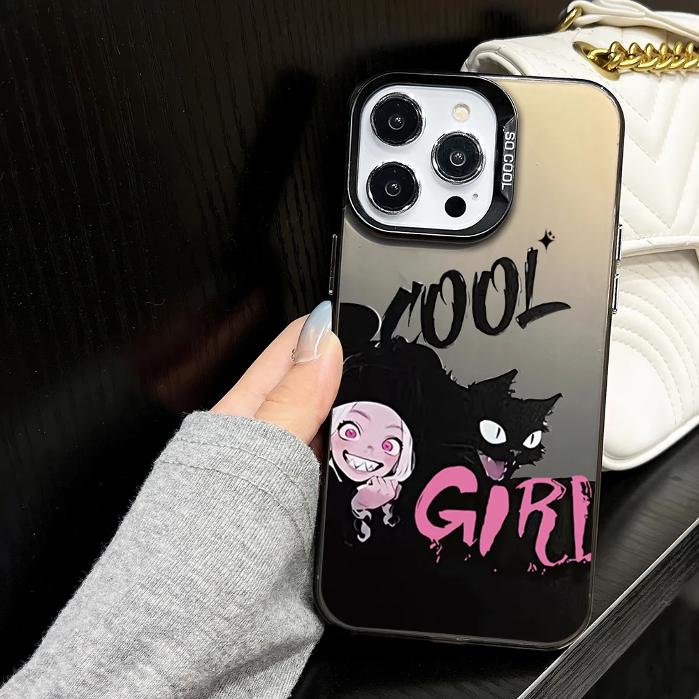 Cool Dark Shark Teeth Girl Cat Halloween Fashion Phone Case for iPhone 16 12 13 14 15 11 Max Pro Plus Laser IMD Color Shell