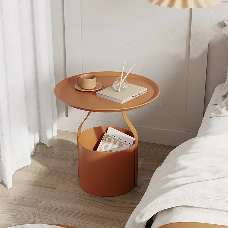 Nordic Minimalist Bedside Table Movable Balcony Small Coffee Table Simple Iron Storage Bucket Mesas Living Room