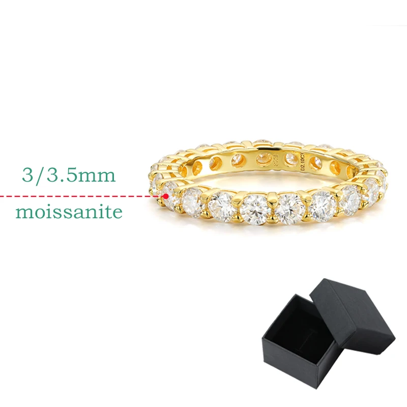 Smyoue 18k Gold Plated 3/3.5mm All Moissanite Diamond Rings for Women Wedding Full Eternity Bands 925 Sterling Silver Jewelry