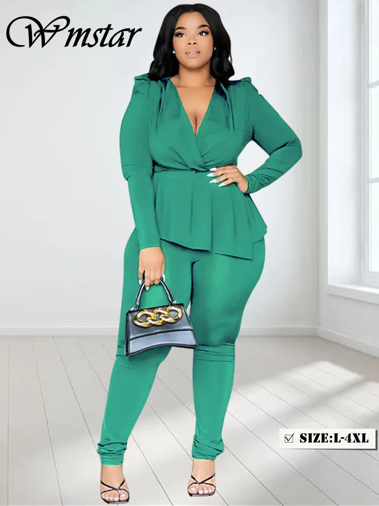 Wmstar plus size zweiteiliges Set Damen bekleidung Hosen setzt Top Leggings passend Büro Dame Herbst Kleidung Großhandel Drops hipping