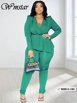 Wmstar-Ensemble deux pièces grande taille pour femme, vêtements de bureau assortis, ensembles de pantalons, haut et leggings, vêtements d'automne, vente en gros, livraison directe
