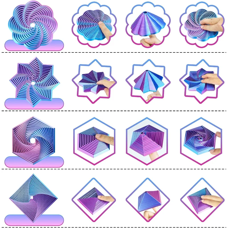 4 Pcs Fractal Fidget Hexagon, Stress Relief Sensory Toys for ADHD,Autism Whirling Spiral Design,Colorful Fidget Toy Christmas