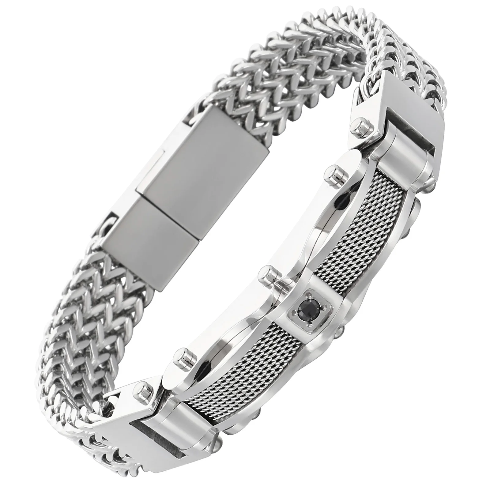 Fongten الفولاذ المقاوم للصدأ الرجال حجر الراين الإيطالية سوار العصرية الإبداعية منتجات المجوهرات الجديدة هدية صديقها #6