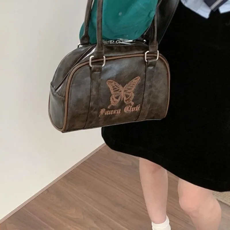 MBTI Vintage Y2k Womens Handbag Embroidery Butterfly Elegant Fashion Shoulder Bag Casual Harajuku Exquisite Female Boston Bag