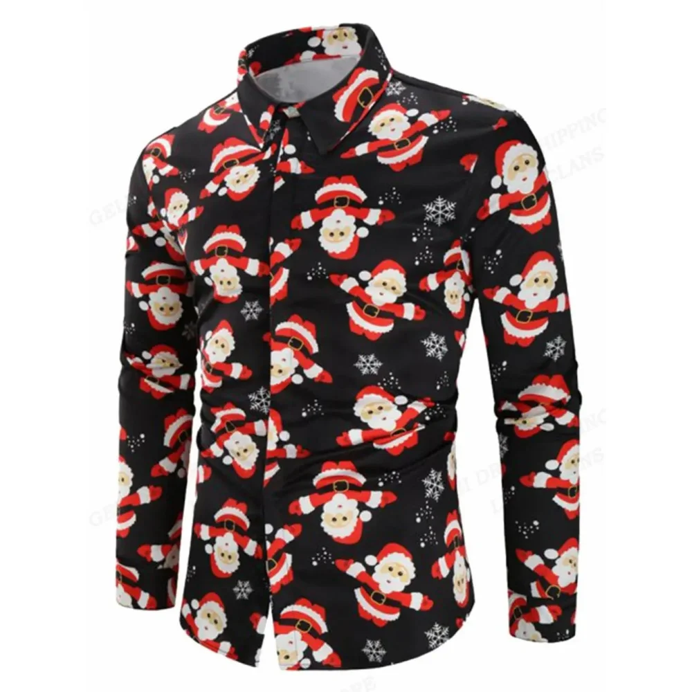 

Christmas Festival Theme Men's 3D Print Shirts Christmas Tree Santa Claus Graphic Long Sleeve Shirt Fashion Men's Shirt Street