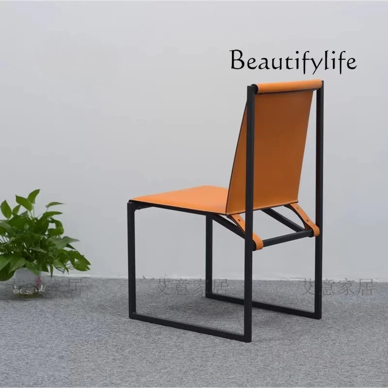 Wabi Sandy Italian Minimalist Saddle Leather Dining Chair Recycled Leather Hard Leather Simple Apartment Nordic Chair Home