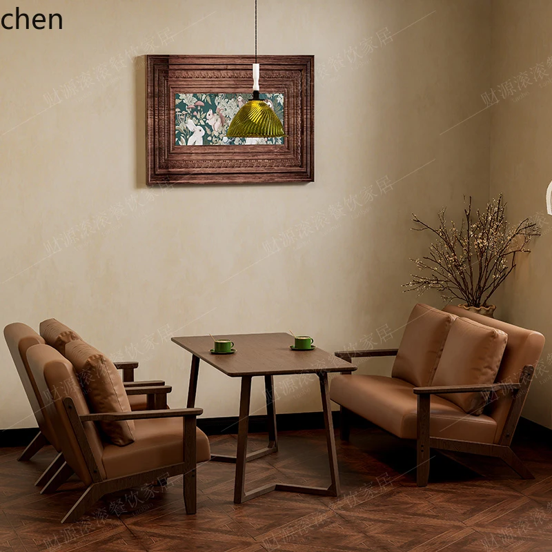 solid wood table and chair combination milk tea shop hotel leisure area sofa chair meeting guests negotiation reception