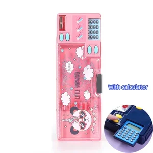 Kreatives multifunktionales Plastikstationskasten für Schüler der primären School Doppelsiedelmagnetischer Bleistiftrechner 6 Hauptverkaufsfall mit Rechner - №1