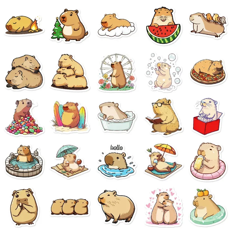 50Pcs Kawaii Cute Capybara Stickers for Helmet Water Bottle Laptop Phone Skateboard Notebook Decals