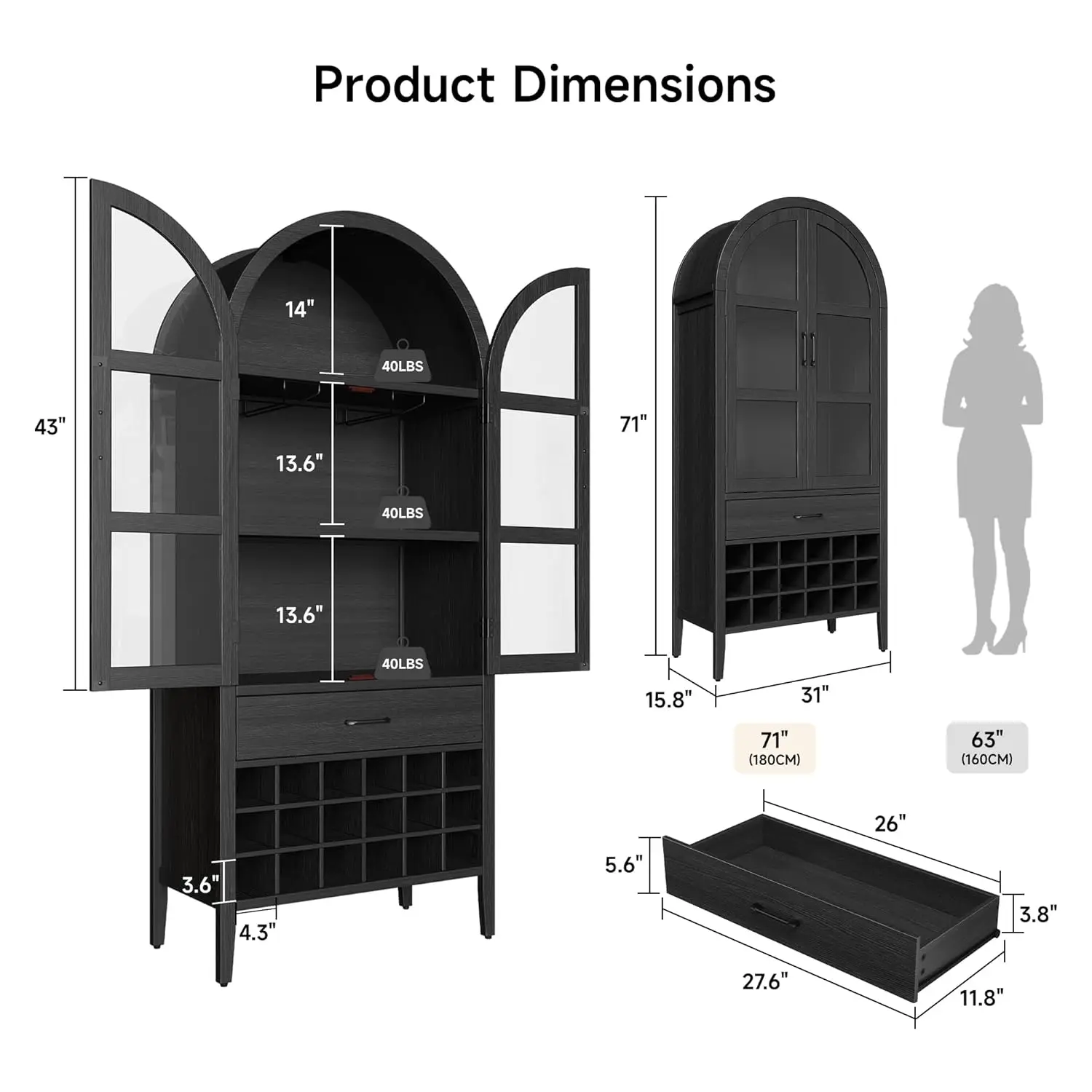 Mueble Bar para Vinos Arqueado de 71 Pulgadas de Alto con Almacenamiento, Muebles Bar con Puertas y Estantes, Mueble para Licores para el Hogar, Personalizado