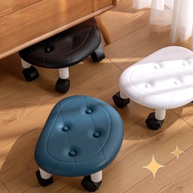 

Pulley low stool universal wheel cute household plastic bench minimalist children's leisure Kitchen stool furniture for home