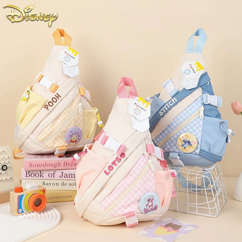 

Disney Hobby Stitch Lotso Pooh Bear Cartoon Colorful Series Striped Crossbody Chest Bag Outdoor Shoulder Bag Kids Birthday Gift