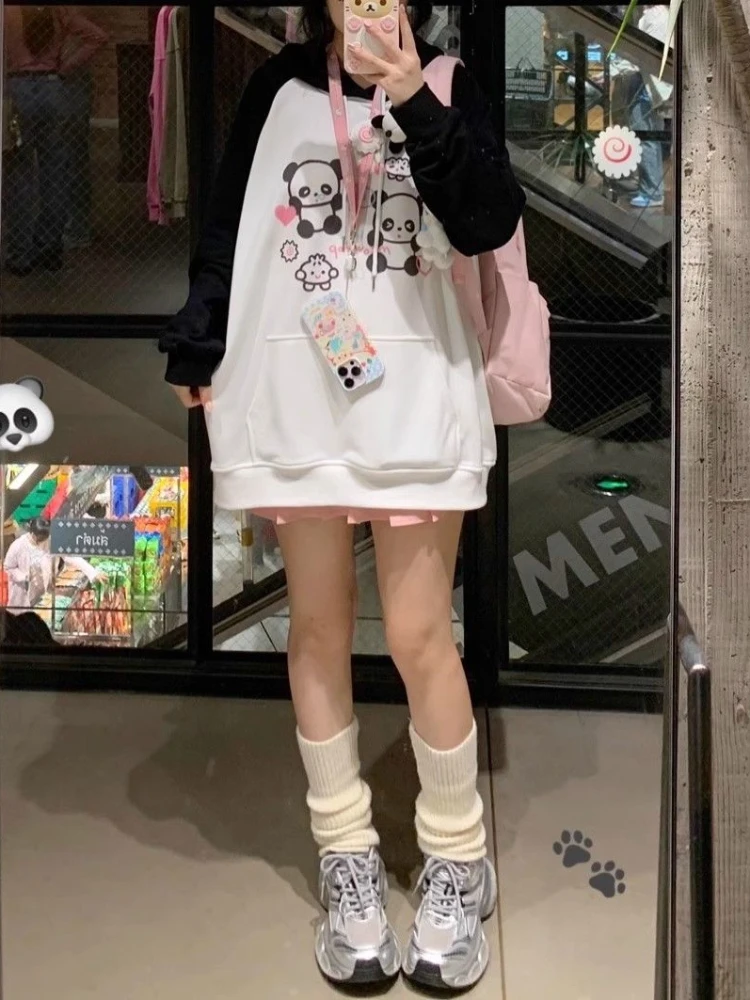 ADAgirl Kawaii Panda Print Hoodies Women Anime Long Sleeve Sweatshirt Female China Style Oversized Streetwear Cutecore Clothes