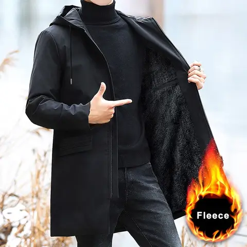 New Plus Size Men's Winter Warm Jacket Fleece Parka Coat Black Hooded   Fleec Jacket Long Parkas 8XL Winter Jacket Men