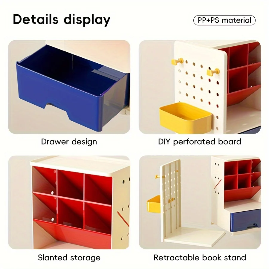 Diagonal Storage Box with Telescopic Book Stand | Large capacity multi-compartment classified desktop file storage box