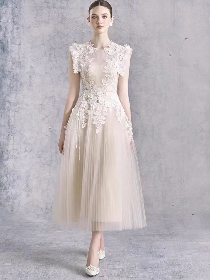 

Летняя юбка-плиссе с кружевной вышивкой и завышенной талией из ультратонкой ткани для подружек невесты