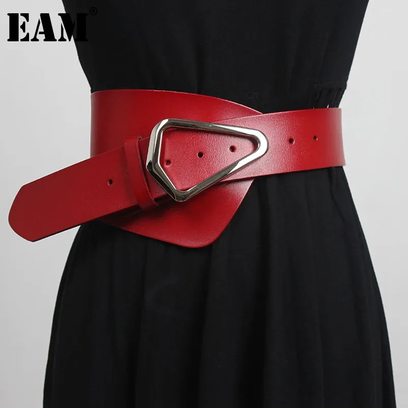 [EAM]  Irregular Genuine Leather Wide Multicolor Belt Personality Women New Fashion Tide All-match Spring Autumn 2025 1DD3996